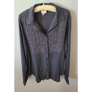 KNOX Rose Embroidered Long Sleeve Blouse Shirt XXL